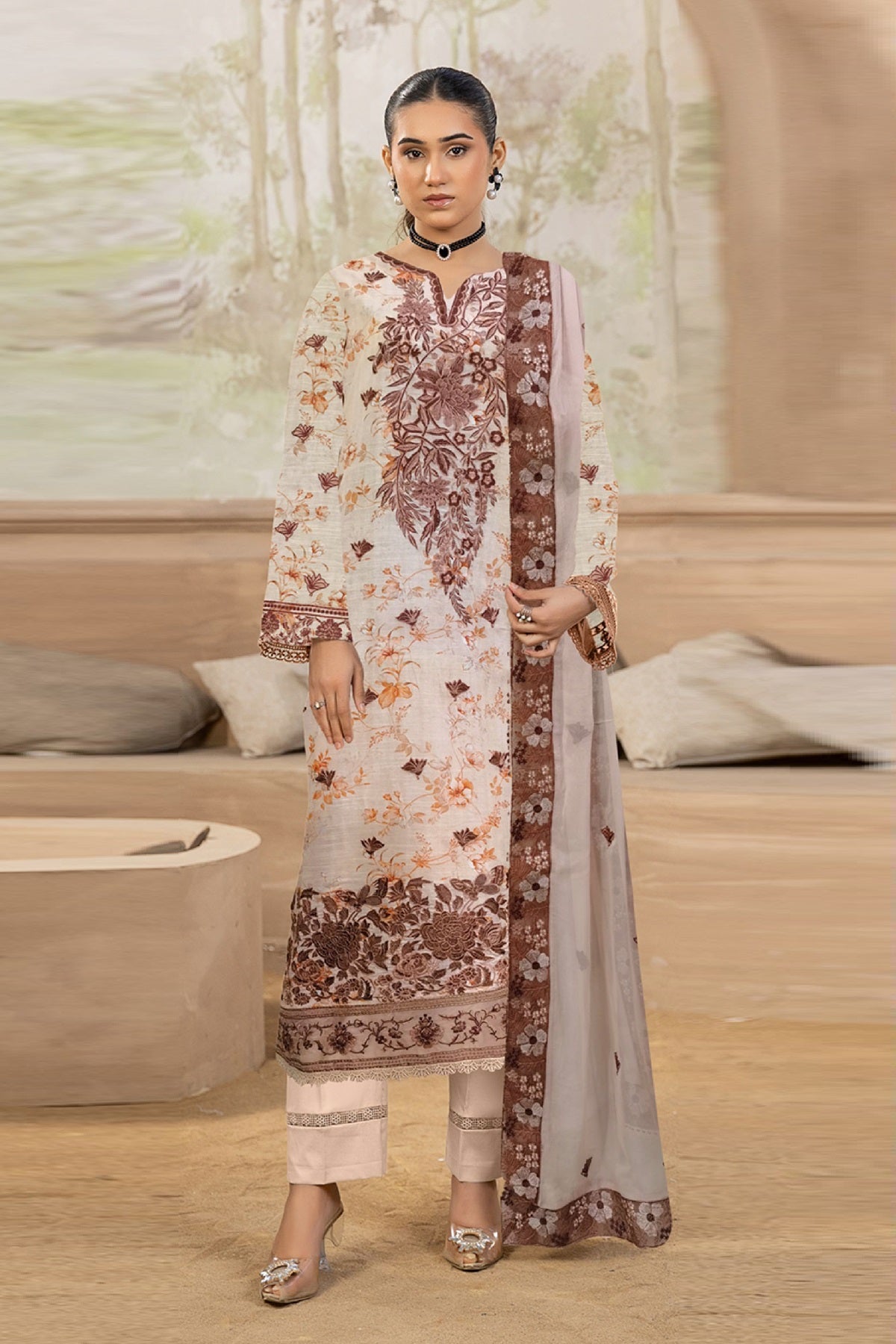 Smile Luxury Lawn By Azam Arts D-2112 – Azam Arts 3-piece unstitched suit