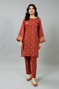 Embroidered Rust Cotton Karandi 2-Piece Pret Suit by The Fabric Store