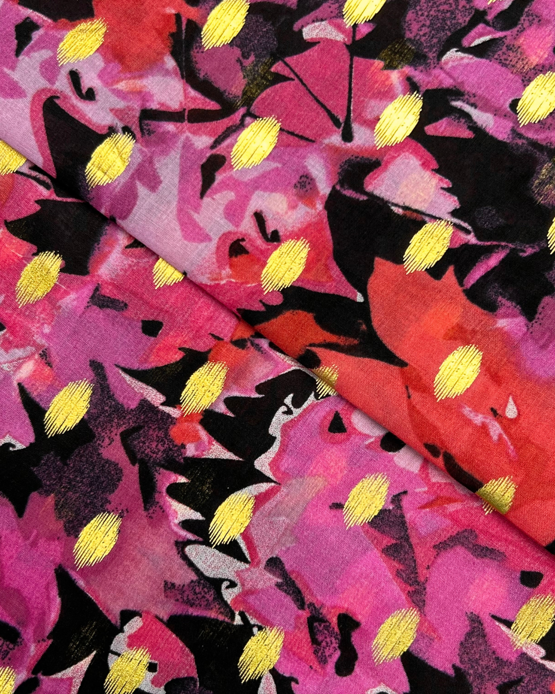 Golden Broshia Print Lawn (LGBP-S25-0019), digitally printed lawn fabric by the meter