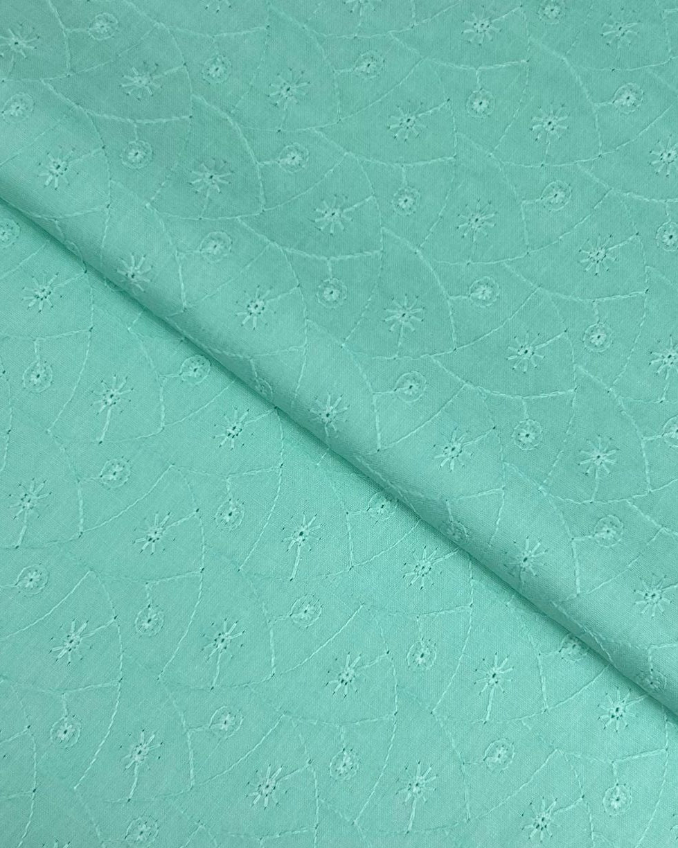 Chikankari Lawn – Aqua, embroidered lawn fabric by the meter