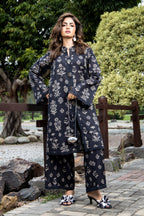 Printed Black Slub Khaddar 2-Piece Unstitched Suit by The Fabric Store