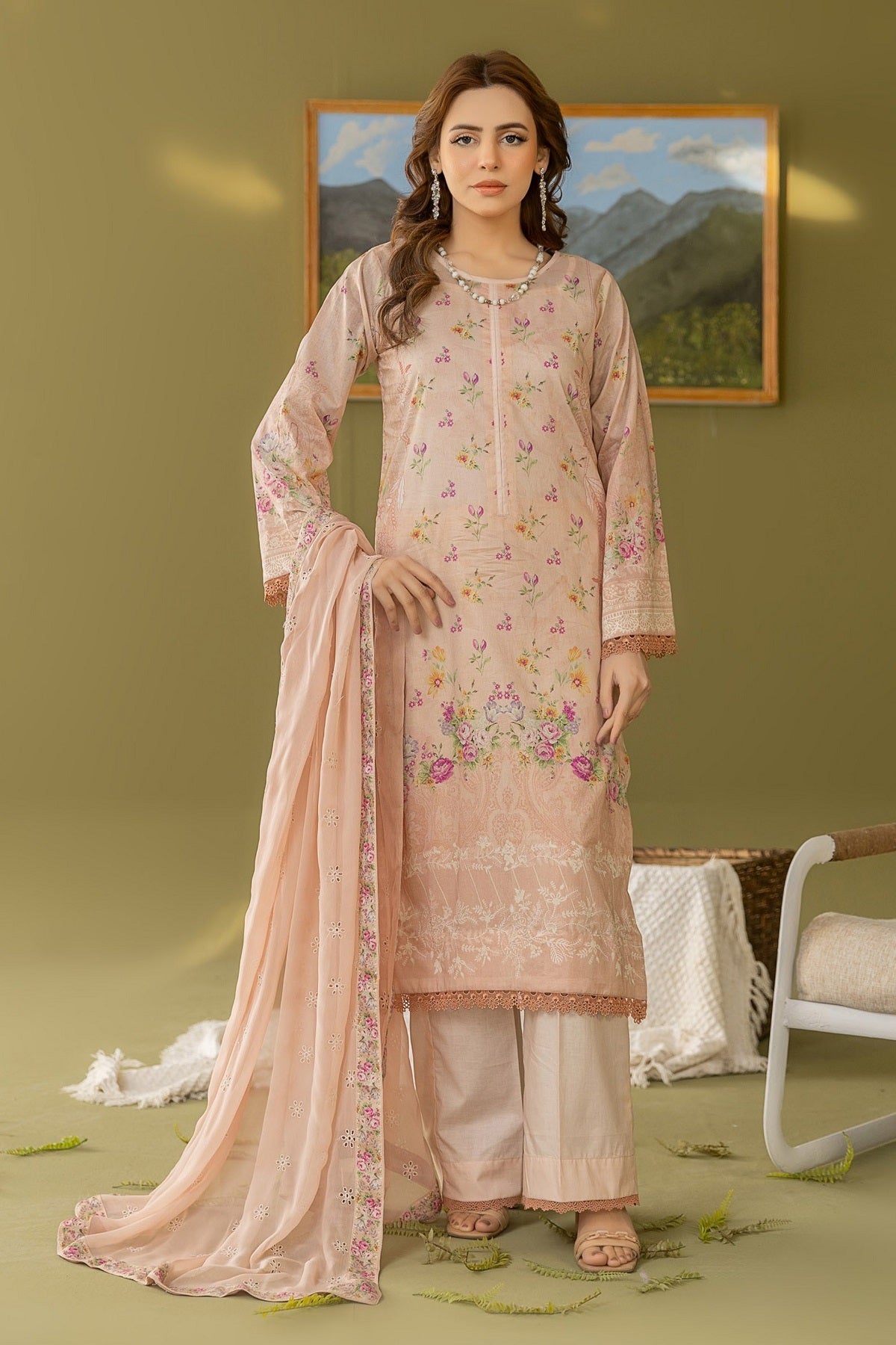 Smile Print Lawn By Azam Arts D-2185 – Azam Arts 3-piece unstitched suit
