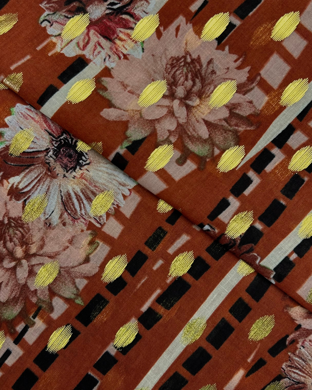 Golden Broshia Print Lawn fabric