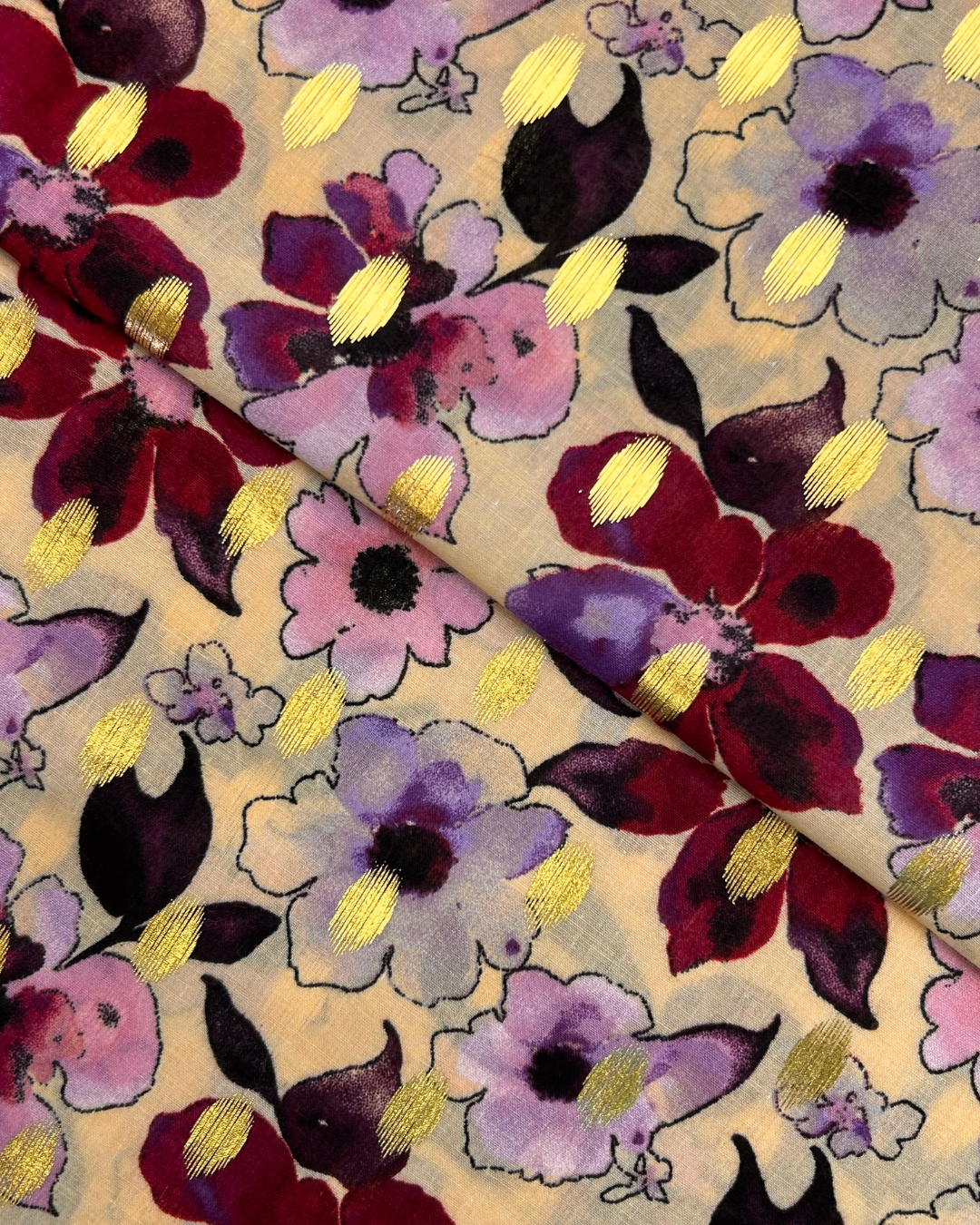 Golden Broshia Print Lawn fabric