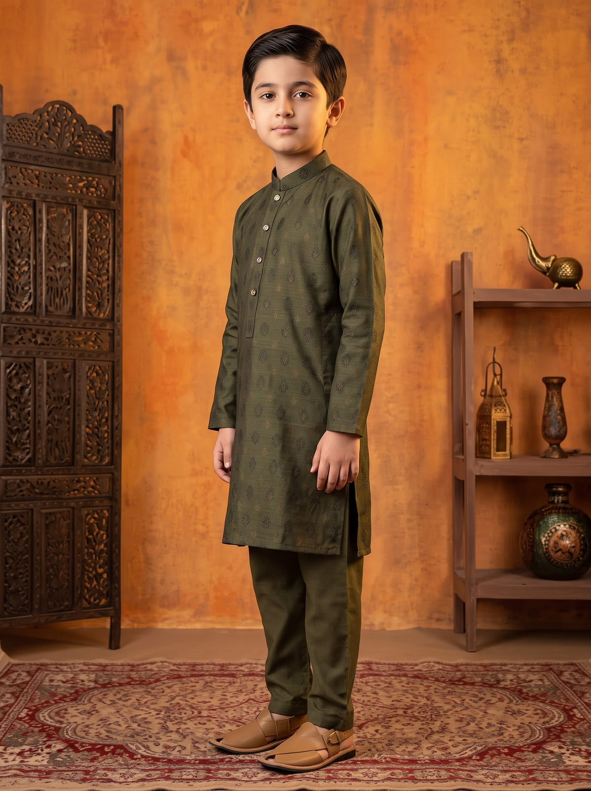 Kids Mustard Kurta Pajama by Al Deebaj, photo 3