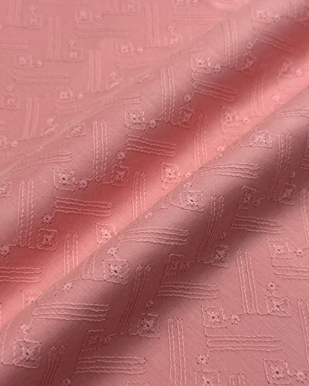 Chikankari Lawn – Peachish Pink, embroidered lawn fabric by the meter