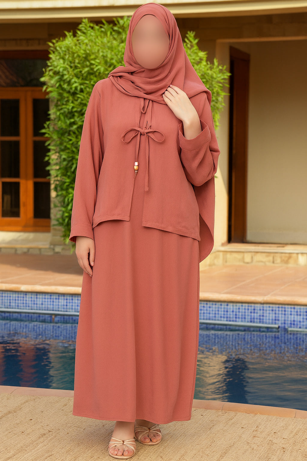 Coral Pink 2PC Abaya by Al Deebaj