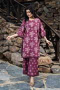 Printed Maroon Slub Khaddar 2-Piece Unstitched Suit by The Fabric Store