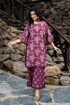 Printed Maroon Slub Khaddar 2-Piece Unstitched Suit by The Fabric Store