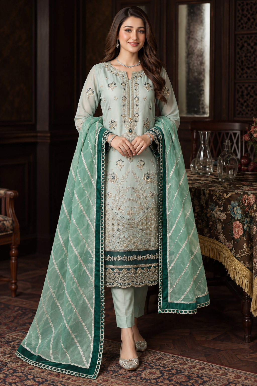 Dressline Shadmani Formal Wear FB-255 – Dressline 3-piece unstitched suit