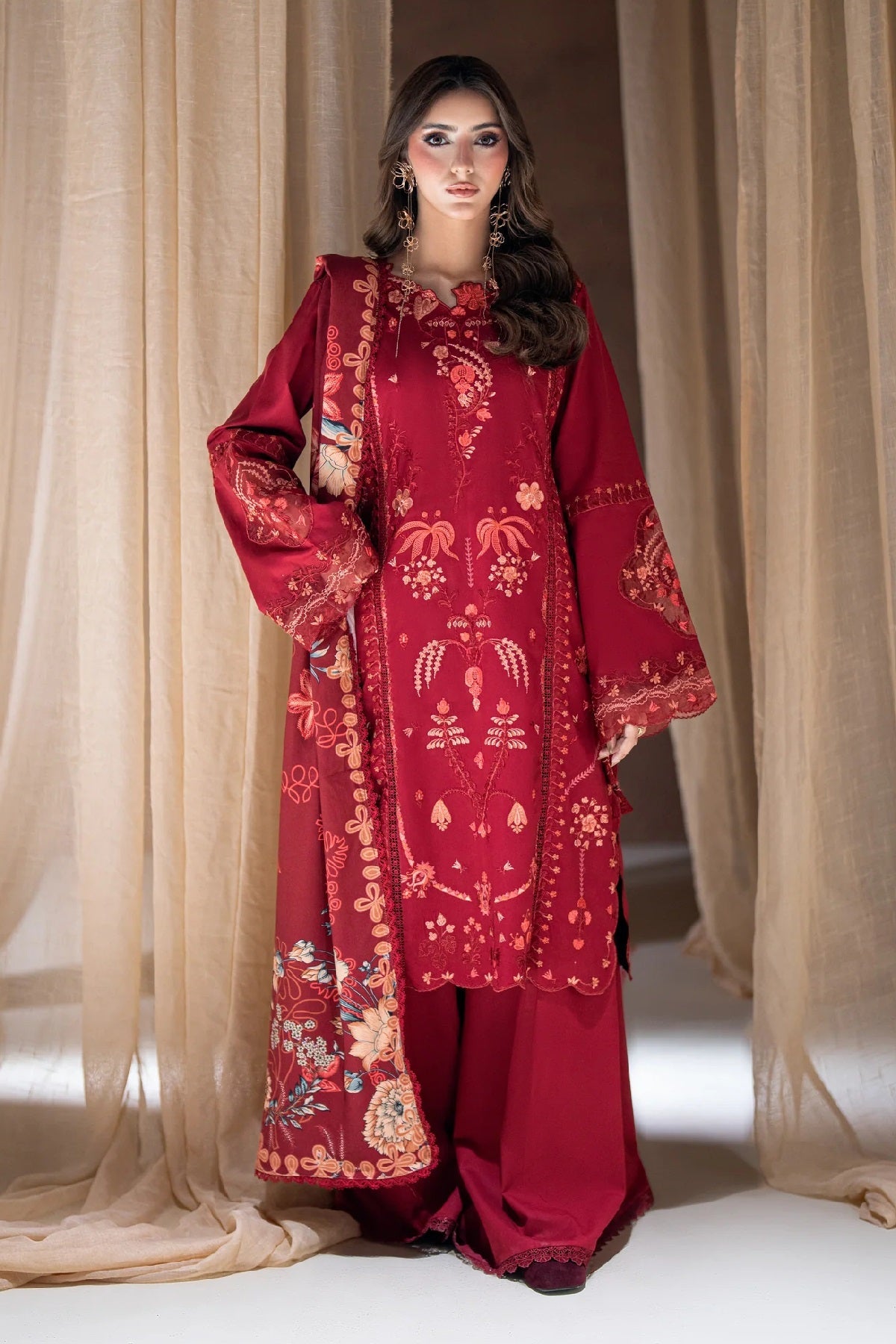 Coral Rangrez Linen CR-03A – Coral 3-piece unstitched suit