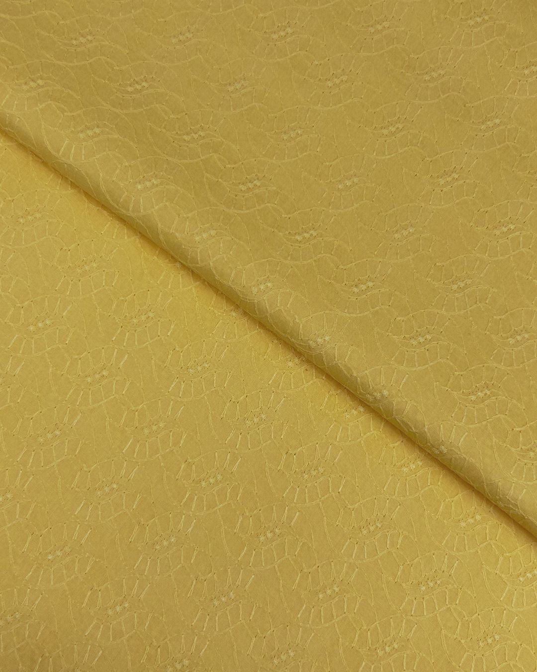 Chikankari Lawn – Lemon, embroidered lawn fabric by the meter