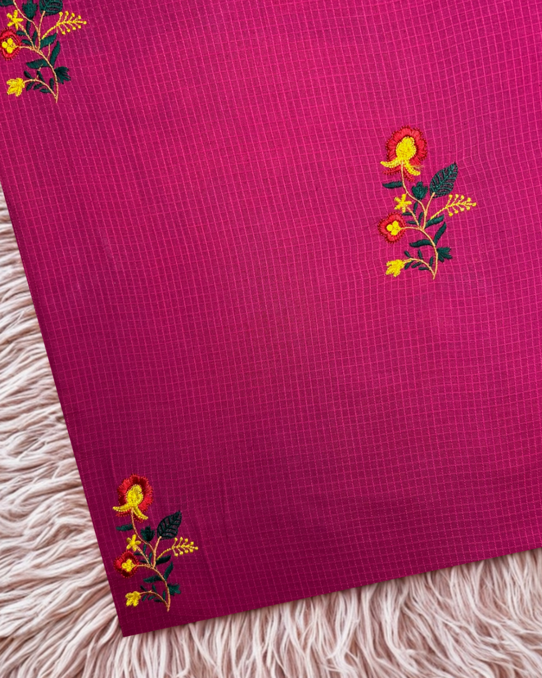Embroidered Lawn – Hot Pink (MEL-S25-111), embroidered lawn fabric by the meter