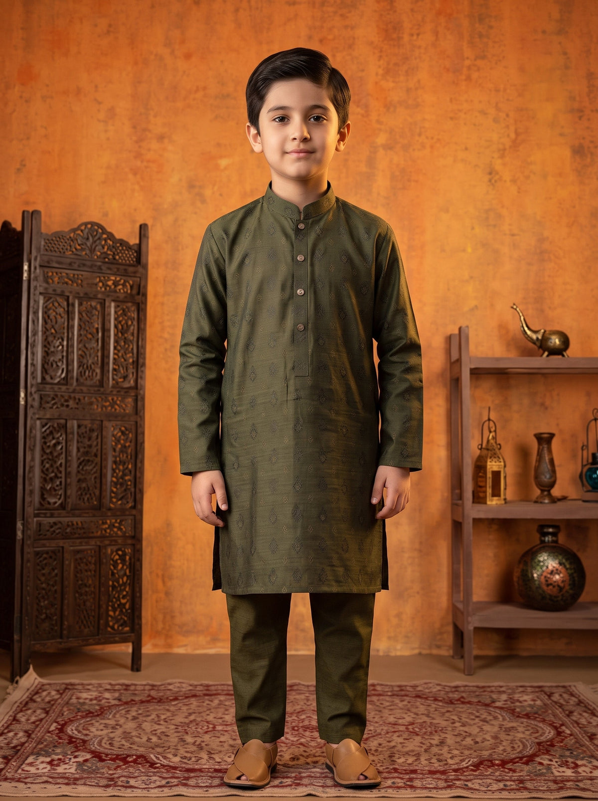 Kids Mustard Kurta Pajama by Al Deebaj