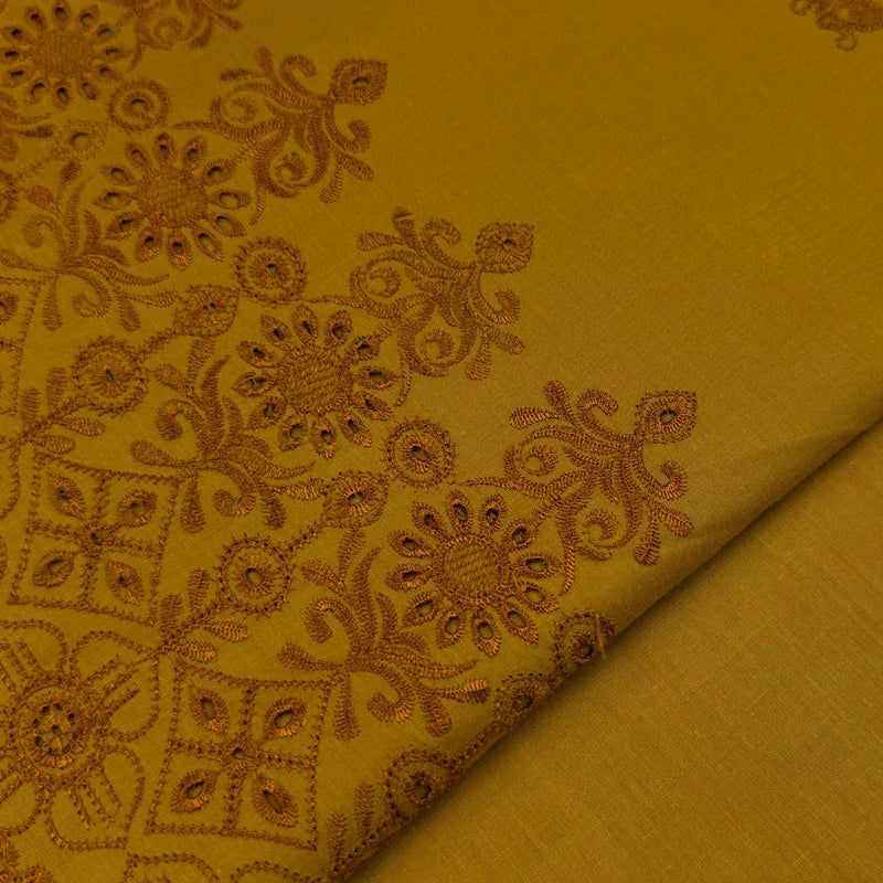 Schiffli Border Embroidered Cotton – Yellow fabric