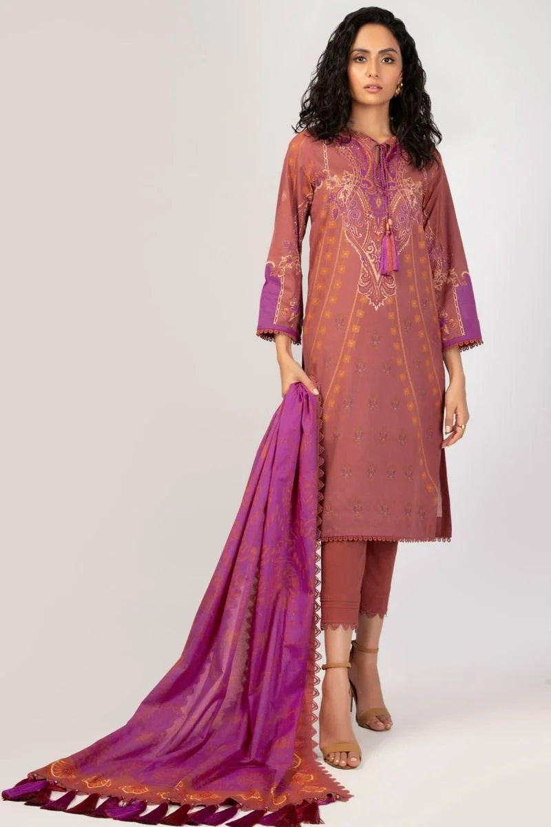 Al Karam Lawn SS-45-22-Rust Two Piece – Al Karam 2-piece unstitched suit