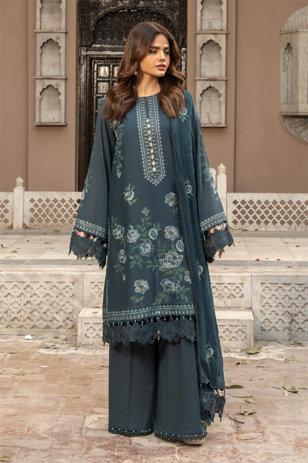Embroidered Teal Green Lawn 3-Piece Unstitched Suit by The Fabric Store, photo 2