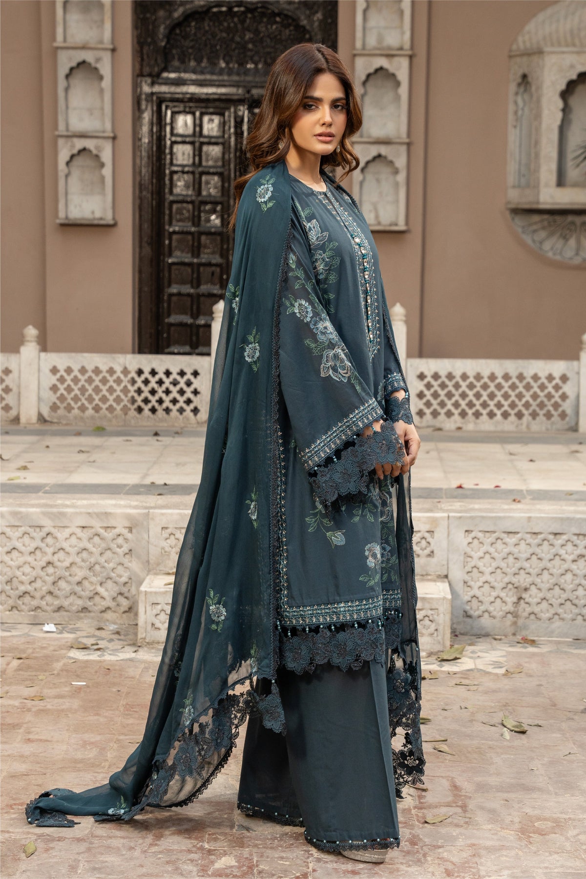 Embroidered Teal Green Lawn 3-Piece Unstitched Suit by The Fabric Store, photo 3
