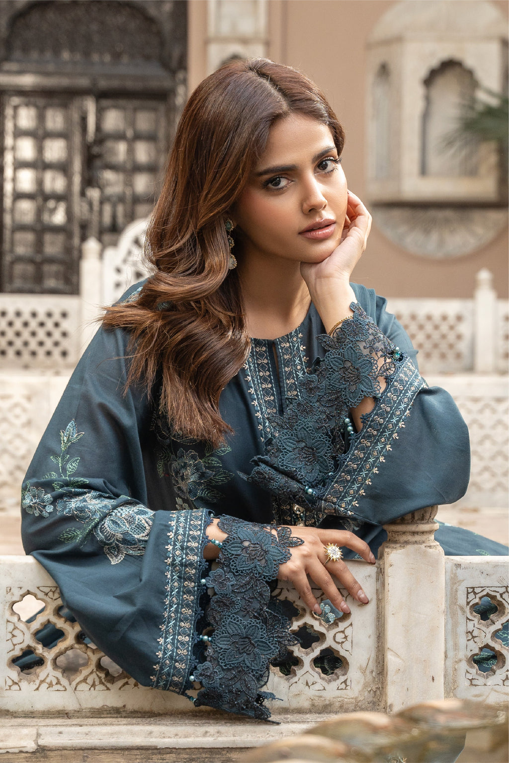 Embroidered Teal Green Lawn 3-Piece Unstitched Suit by The Fabric Store, photo 5