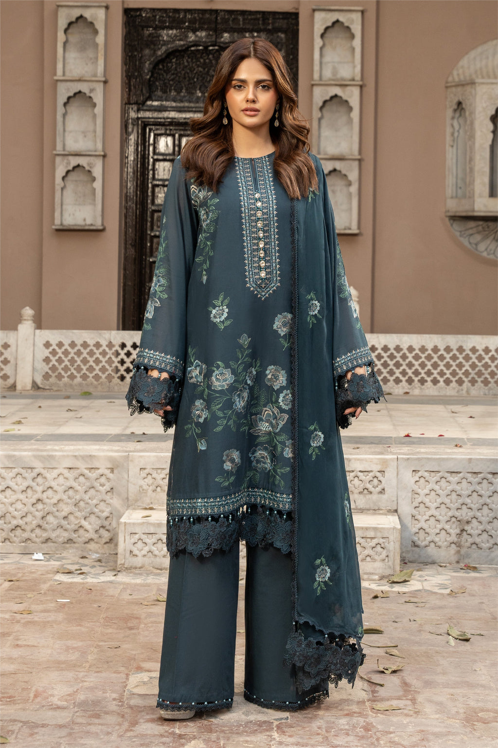 Embroidered Teal Green Lawn 3-Piece Unstitched Suit by The Fabric Store