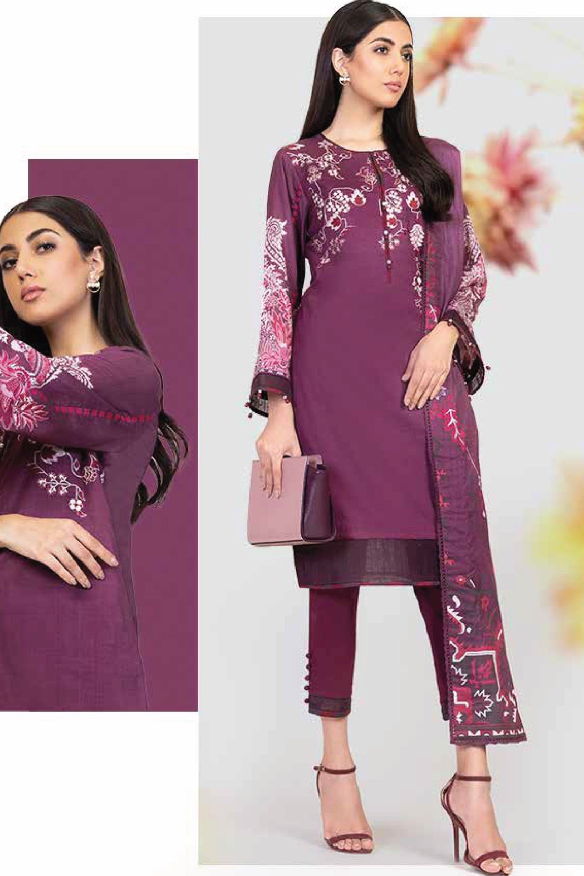 Al Karam Lawn SS-50.1-22-Maroon Two Piece – Al Karam 2-piece unstitched suit