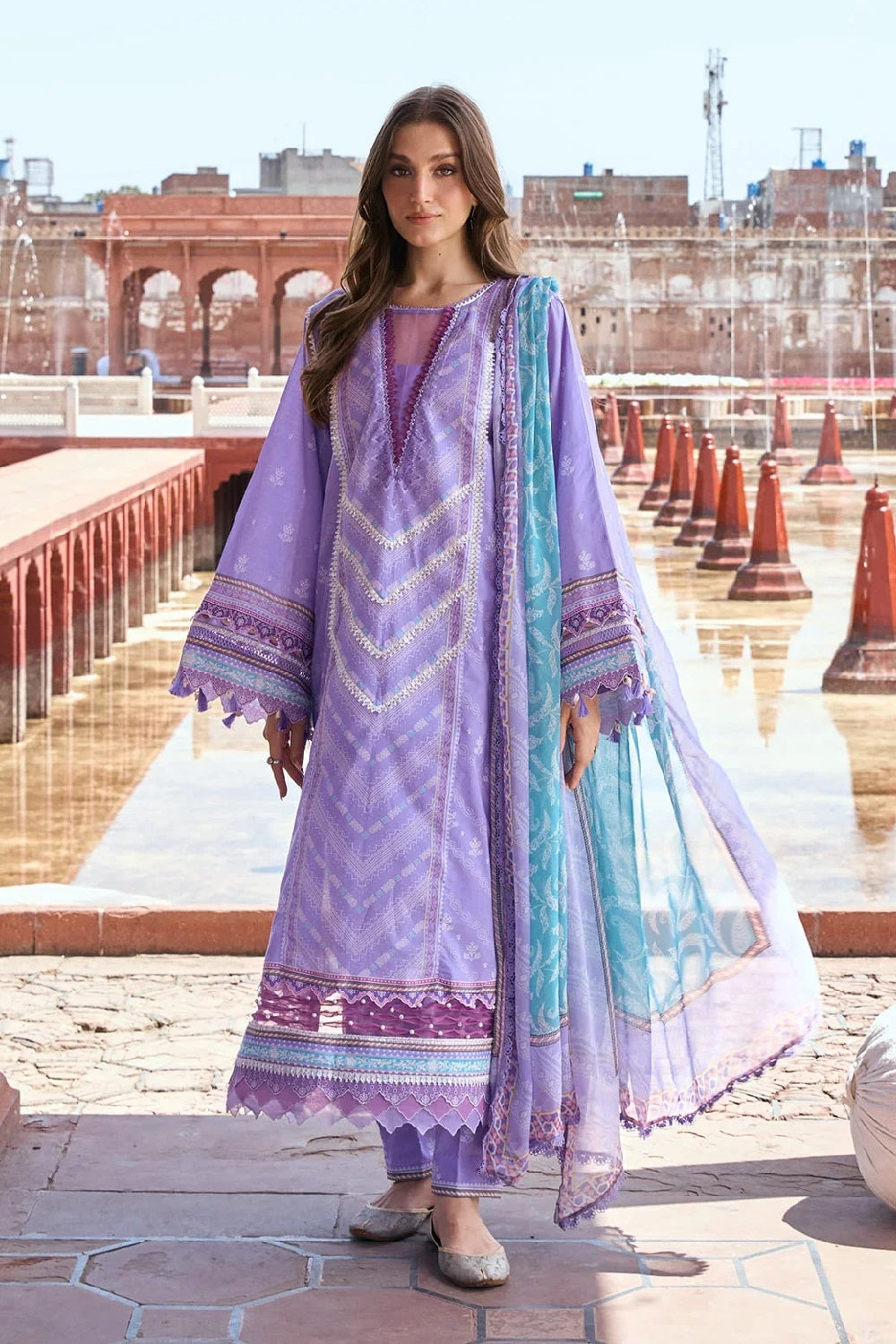 Kahf Aangan Print Lawn KPS-6A – Kahf 3-piece unstitched suit