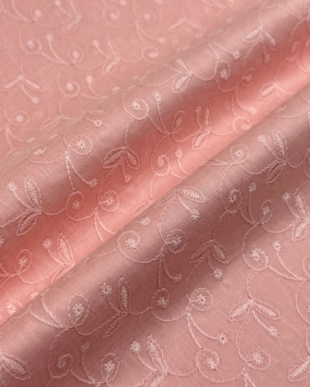 Chikankari Lawn – Tea Pink (CKT-S26-0028), embroidered lawn fabric by the meter