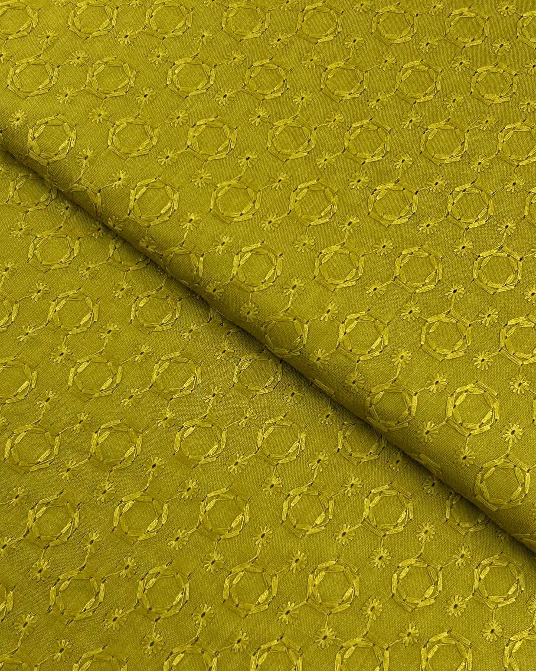 Chikankari Lawn – Olivish Mustard (CKT-S26-0017), embroidered lawn fabric by the meter