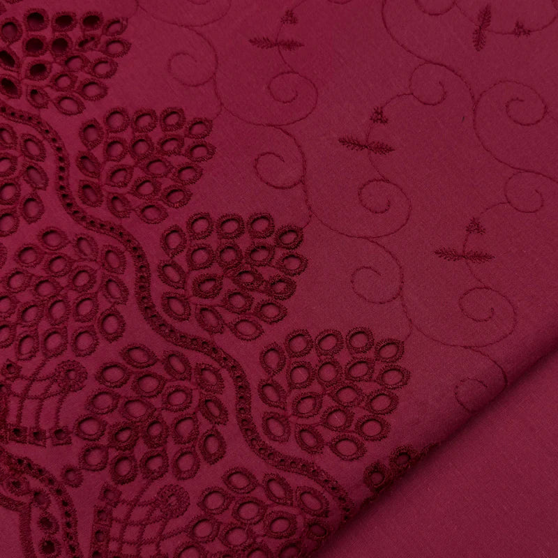 Schiffli Border Embroidered Cotton – Red fabric
