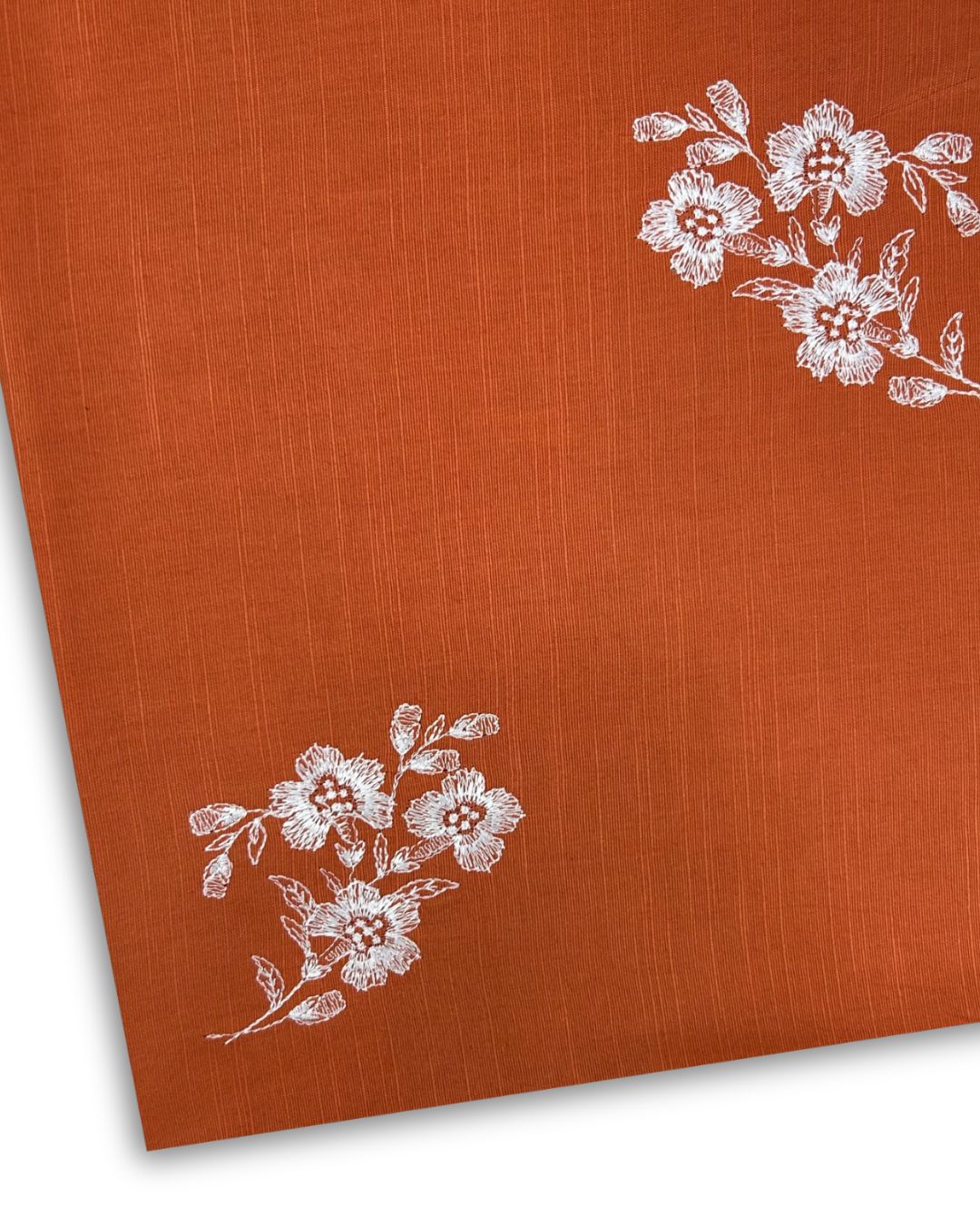 Embroidered Khaddar – Orange, embroidered khaddar fabric by the meter