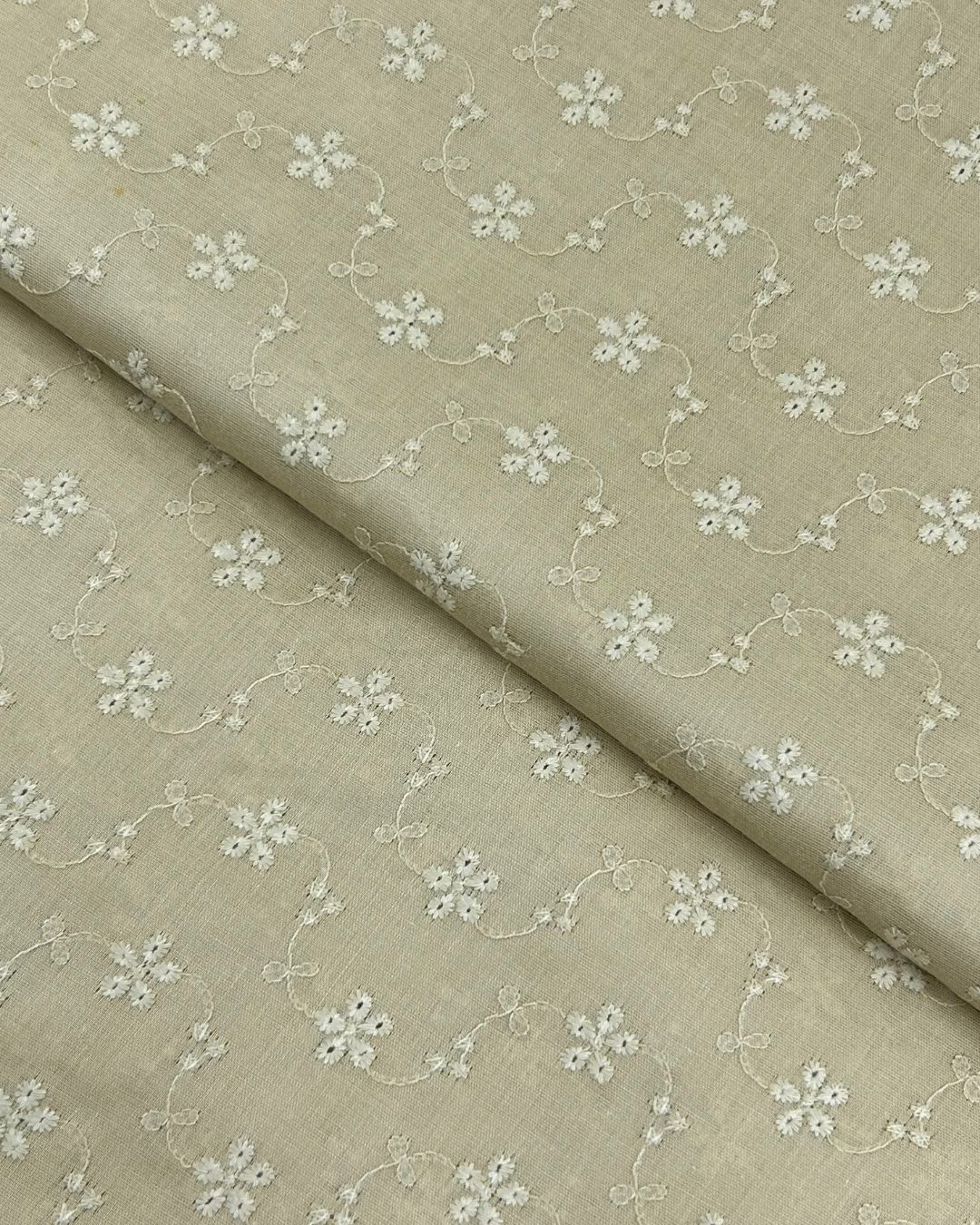 Chikankari Lawn – Cream, embroidered lawn fabric by the meter