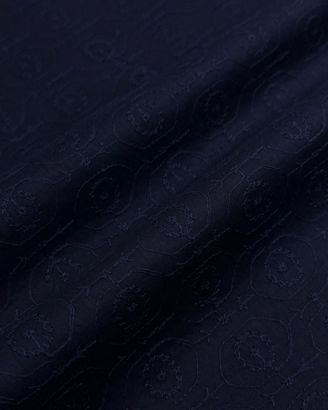 Chikankari Lawn – Navy (CKT-S26-0031), embroidered lawn fabric by the meter