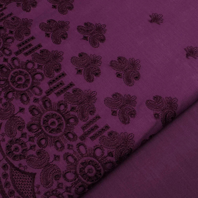 Schiffli Border Embroidered Cotton – Purple fabric
