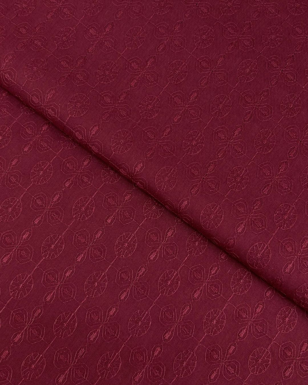 Chikankari Lawn – Maroon (CKT-S26-0009), embroidered lawn fabric by the meter