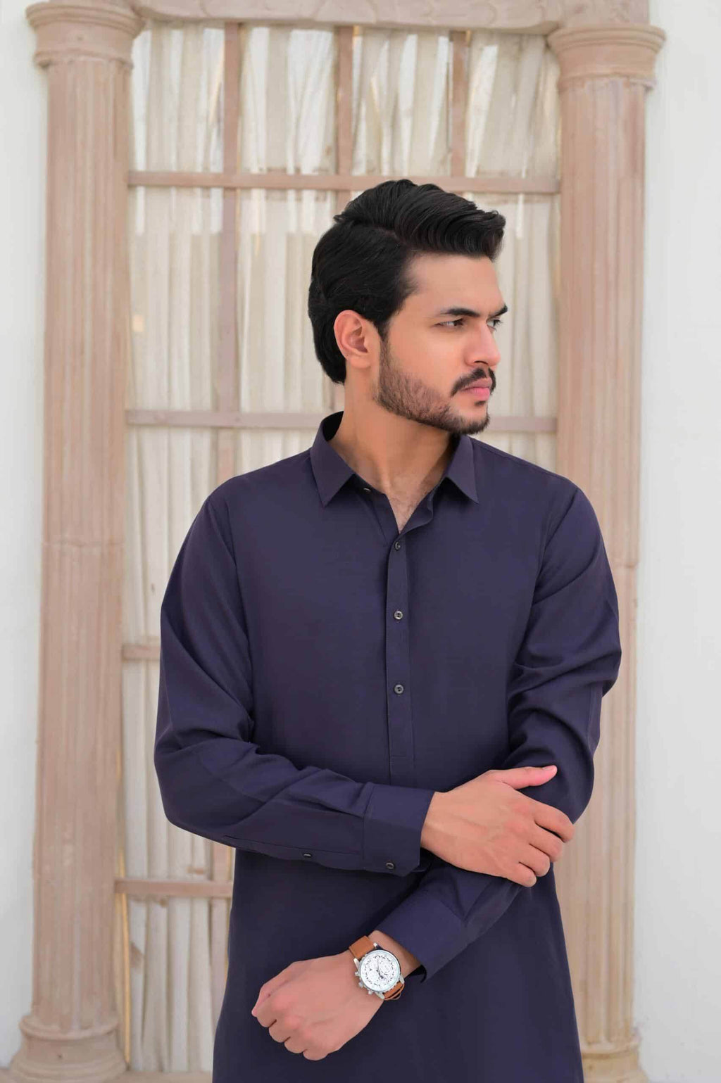 Purple Plain Oxford Kurta Shalwar by Al Deebaj, photo 3