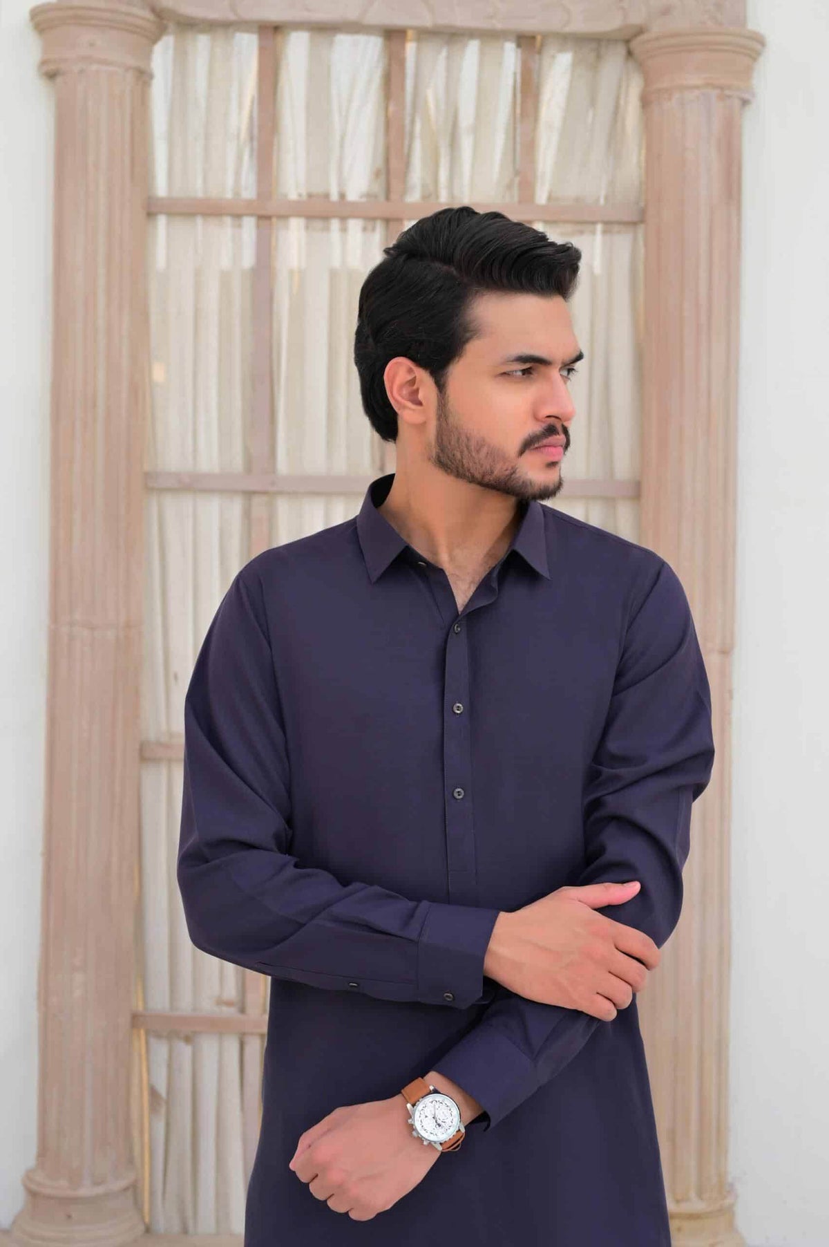 Purple Plain Oxford Kurta Shalwar by Al Deebaj, photo 3