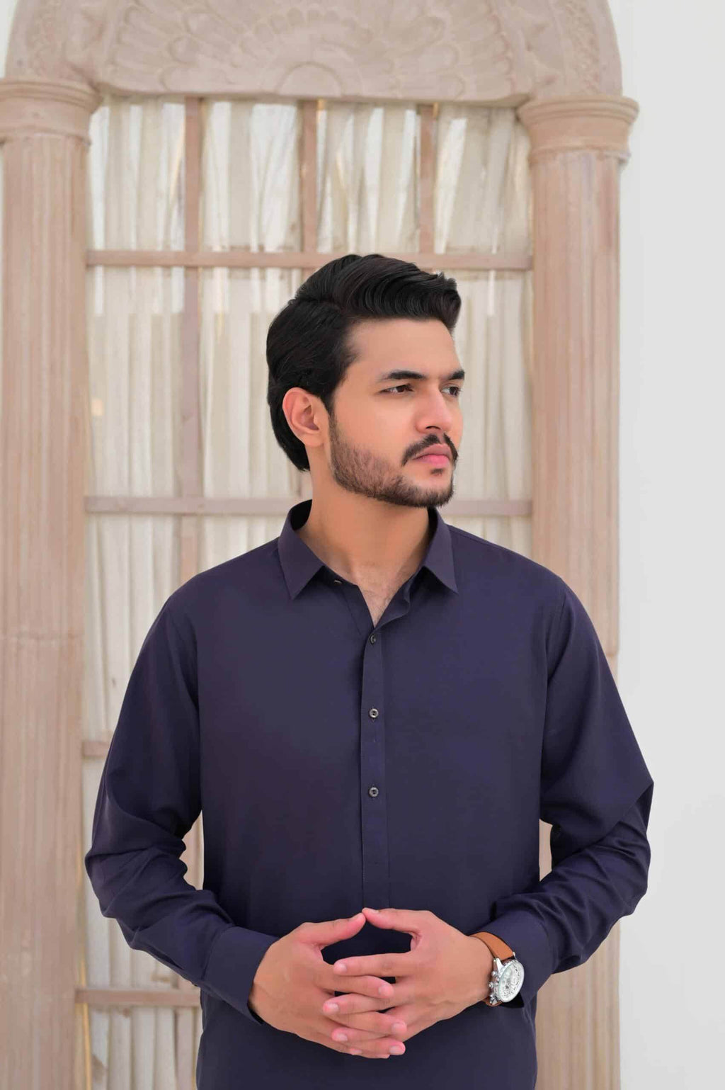 Purple Plain Oxford Kurta Shalwar by Al Deebaj