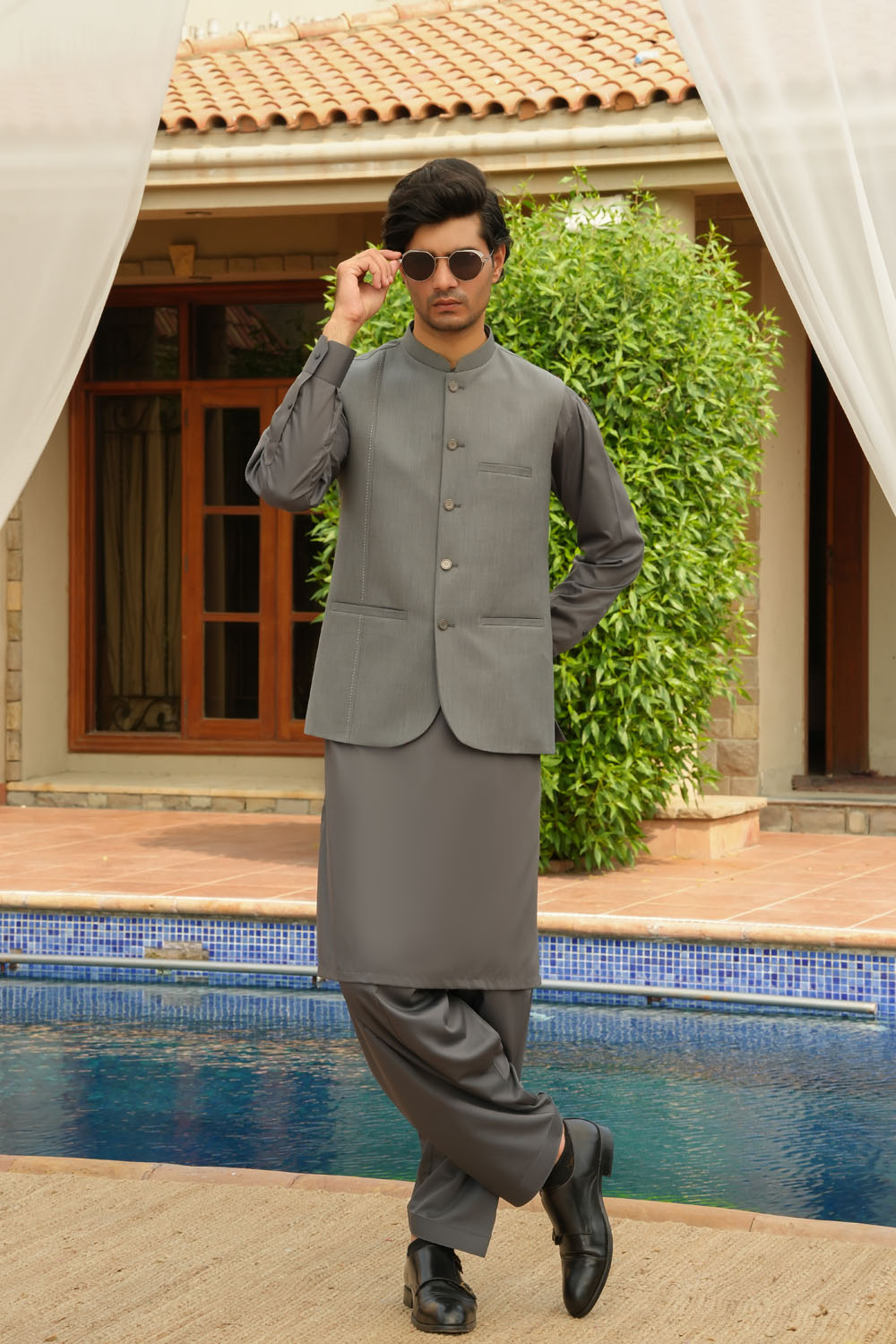 Grey Design Waistcoat by Al Deebaj