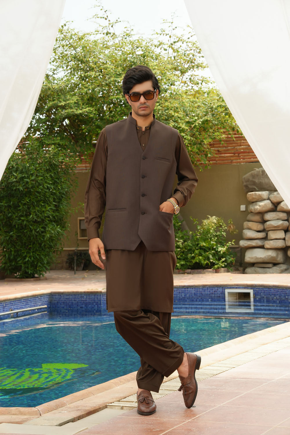 Brown Design Waistcoat by Al Deebaj