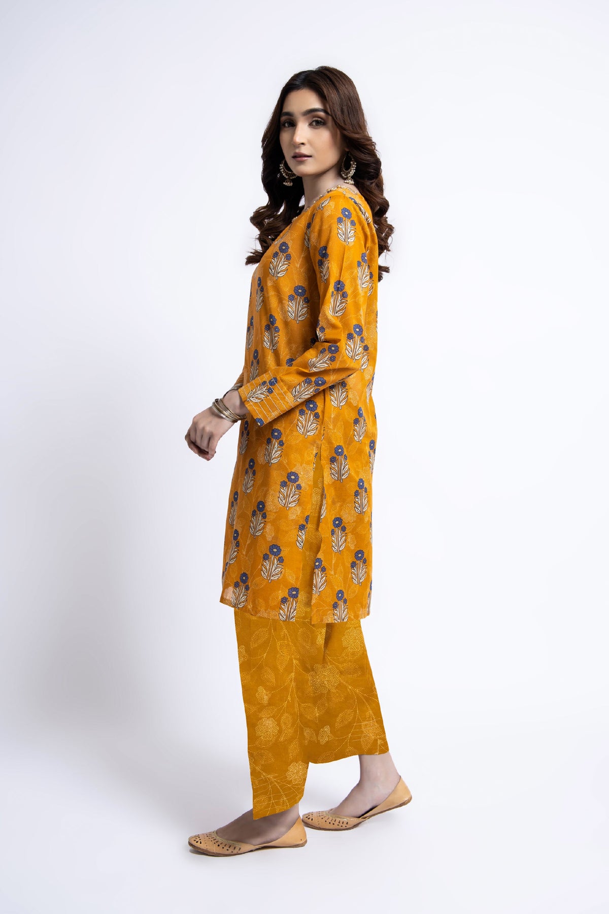 Printed Mustard Lawn 2-Piece Unstitched Suit by The Fabric Store, photo 2