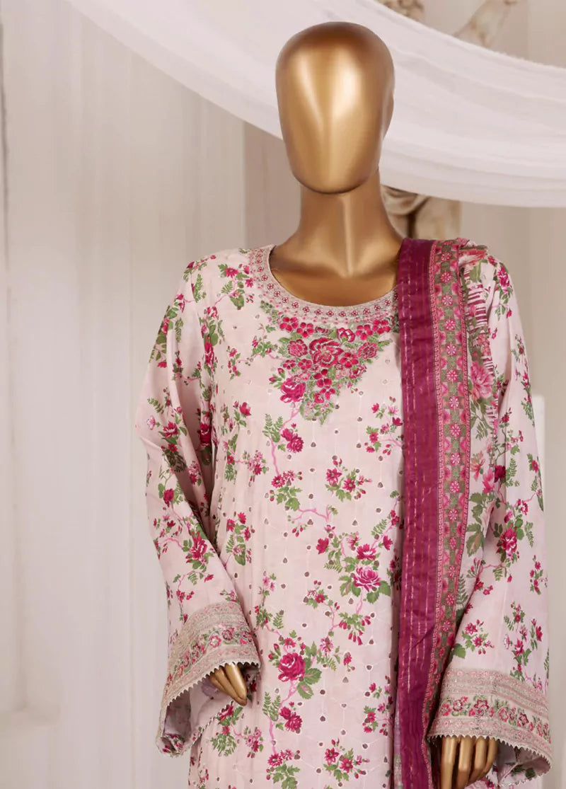 Chikankari Pastel Pink Lawn 3-Piece Luxury Pret Suit by Bin Saeed