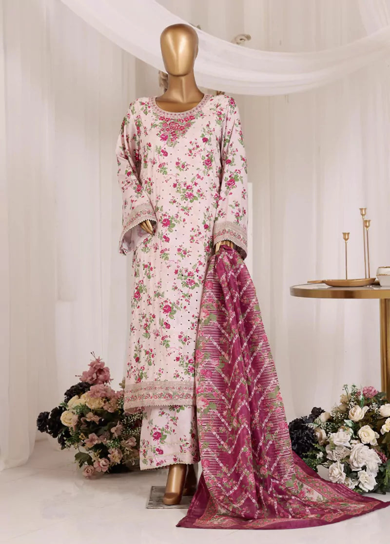 Chikankari Pastel Pink Lawn 3-Piece Luxury Pret Suit by Bin Saeed, photo 3