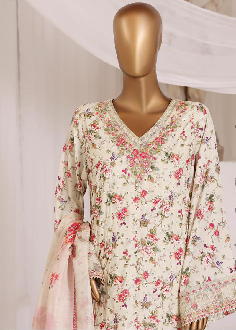 Chikankari Beige Lawn 3-Piece Luxury Pret Suit by Bin Saeed