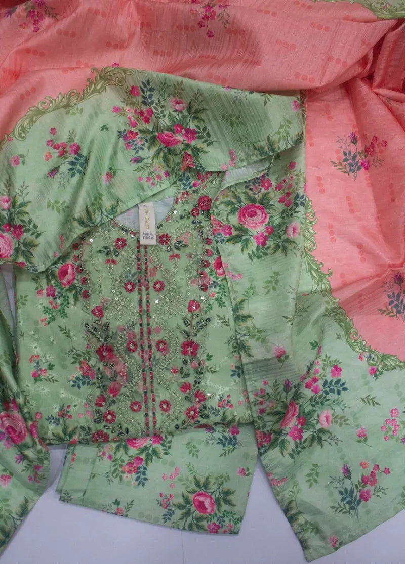 Chikankari Mint Green Viscose 3-Piece Stitched Suit by Bin Saeed