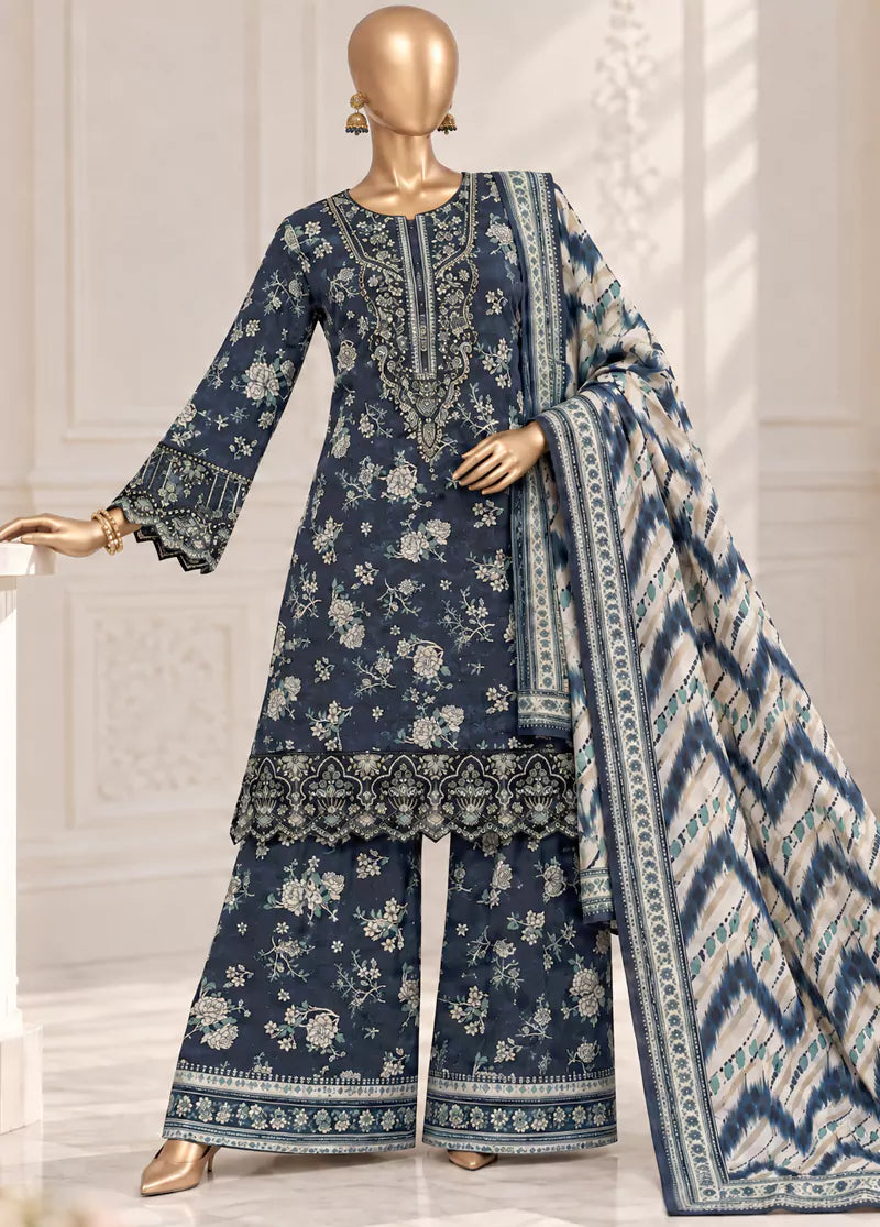 Chikankari Navy Blue Viscose 3-Piece Stitched Suit by Bin Saeed