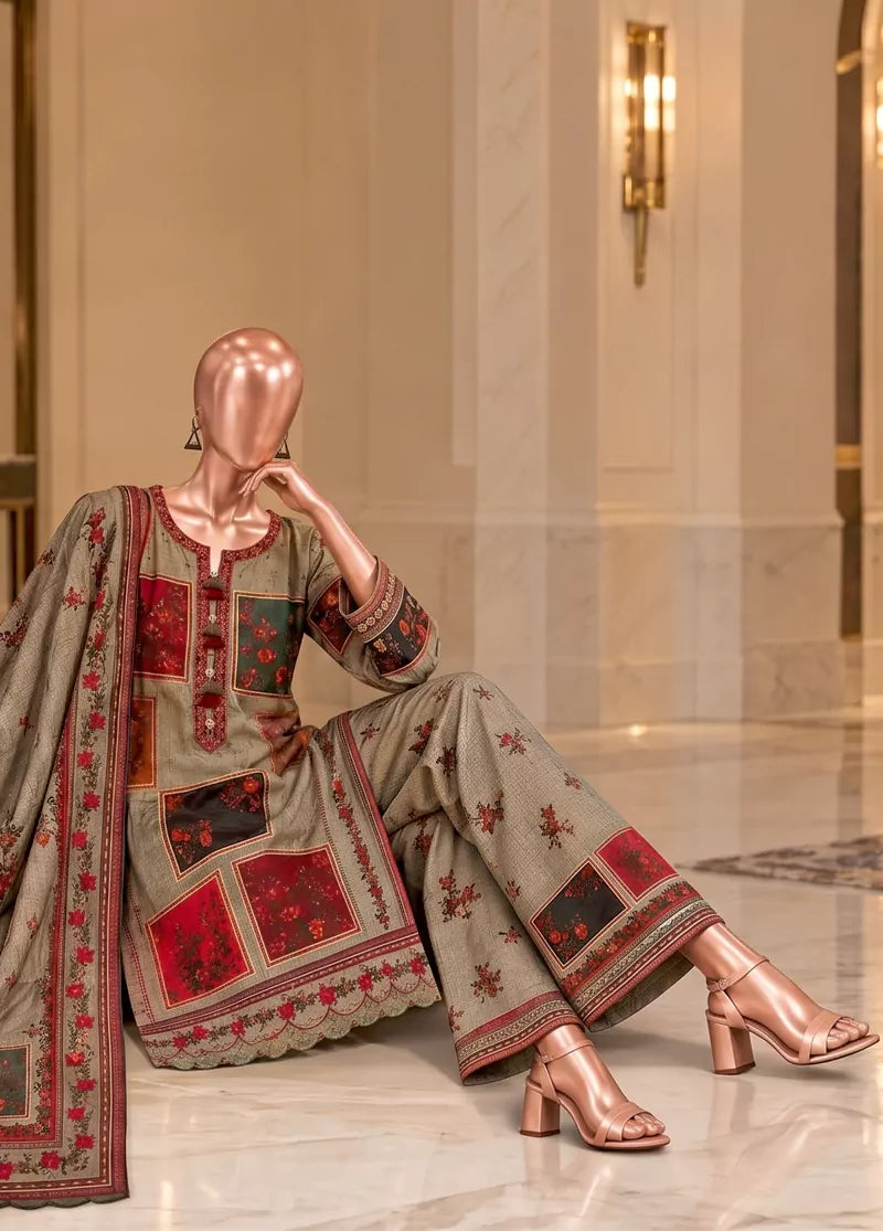 Embroidered Viscose 3-Piece Stitched Suit by Bin Saeed
