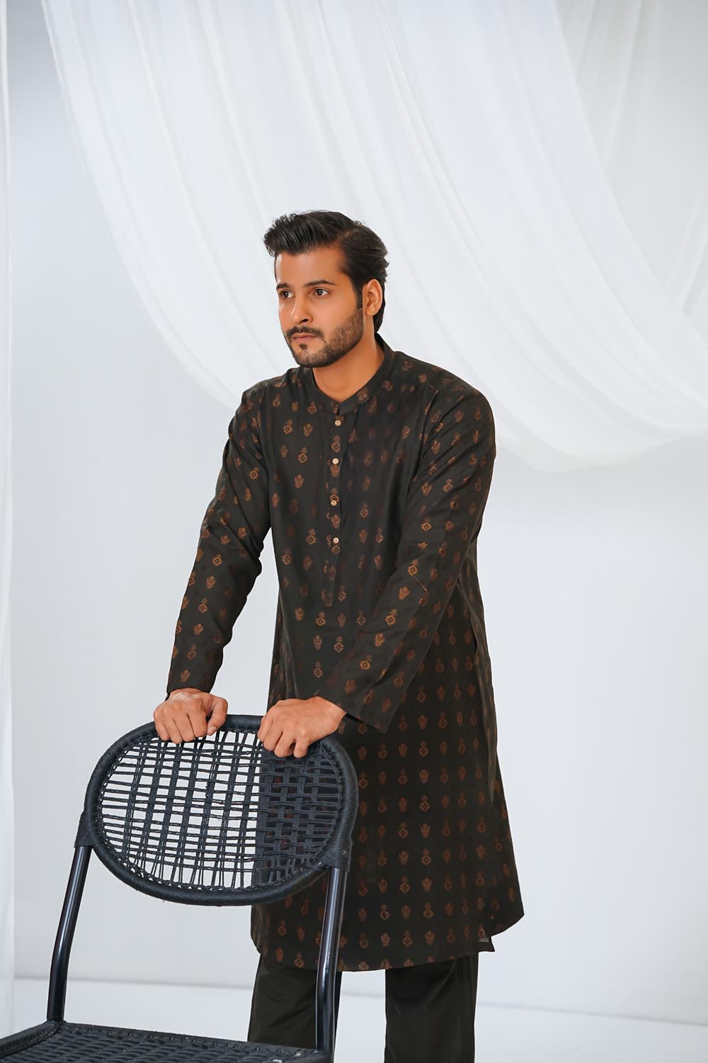 Black Plain Kurta Pajama by Al Deebaj, photo 3