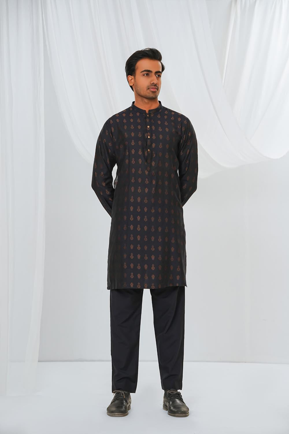 Black Plain Kurta Pajama by Al Deebaj