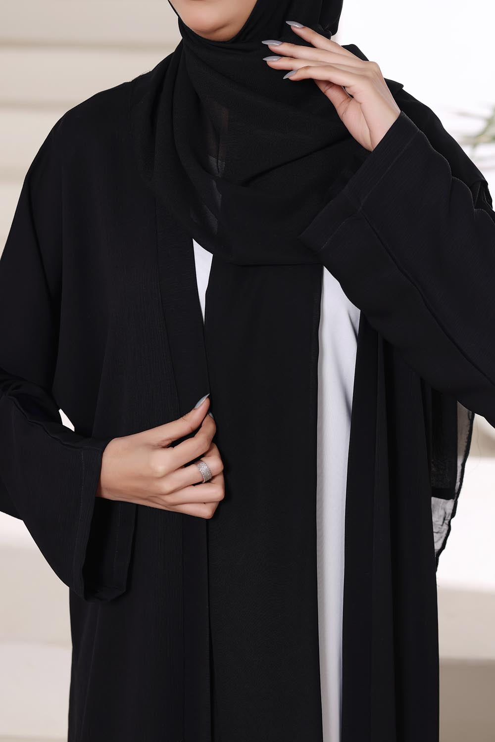 Black Front Open Gown Abaya by Al Deebaj, photo 6