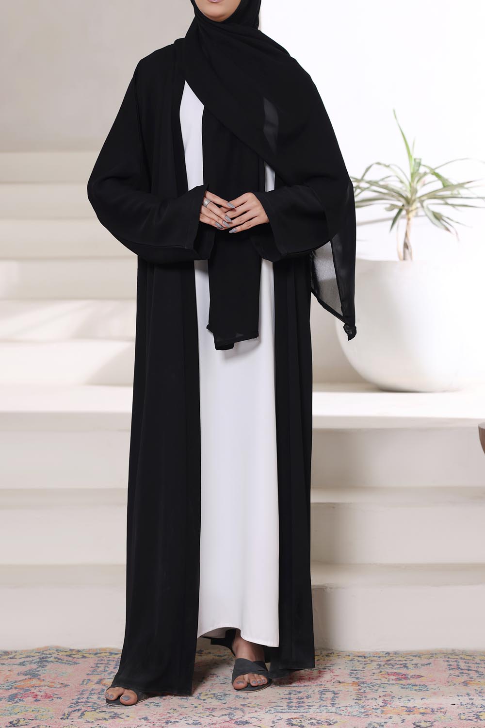Black Front Open Gown Abaya by Al Deebaj, photo 4